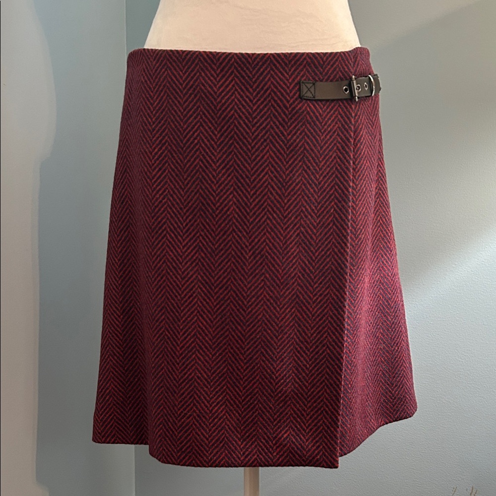 Boden Burgundy A-Line Skirt with Buckle